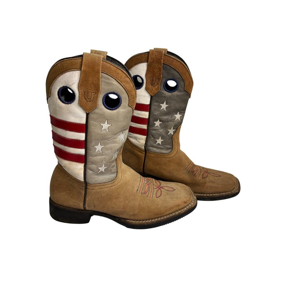 J.B. Dillon Youth Cowboy Boots Size 2.5 Leather American Flag Distressed Western